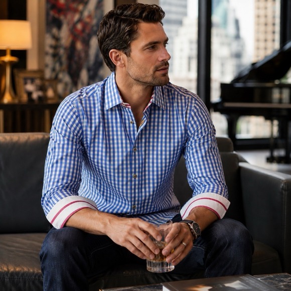 Robert Graham Other - Robert Graham X Flip Cuff Button Shirt Blue Gingham Check Men's L‎ Cotton